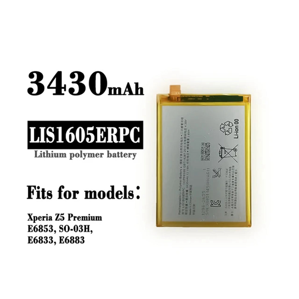 Batterie de remplacement pour Sony Xperia Z5 Premium (E6853 E6833), LIS1605ERPC Batterie de remplacement pour Sony Xperia Z5 Premium (E6853 E6833), LIS1605ERPC